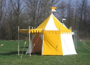 Middeleeuwse tent kopen, geel met wit