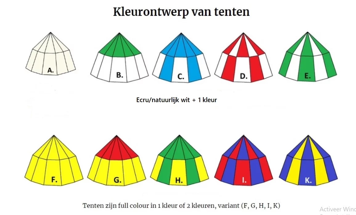 Kleuren keuze riddertent kopen, middeleeuwse tent kopen, kleuren historische tent kopen